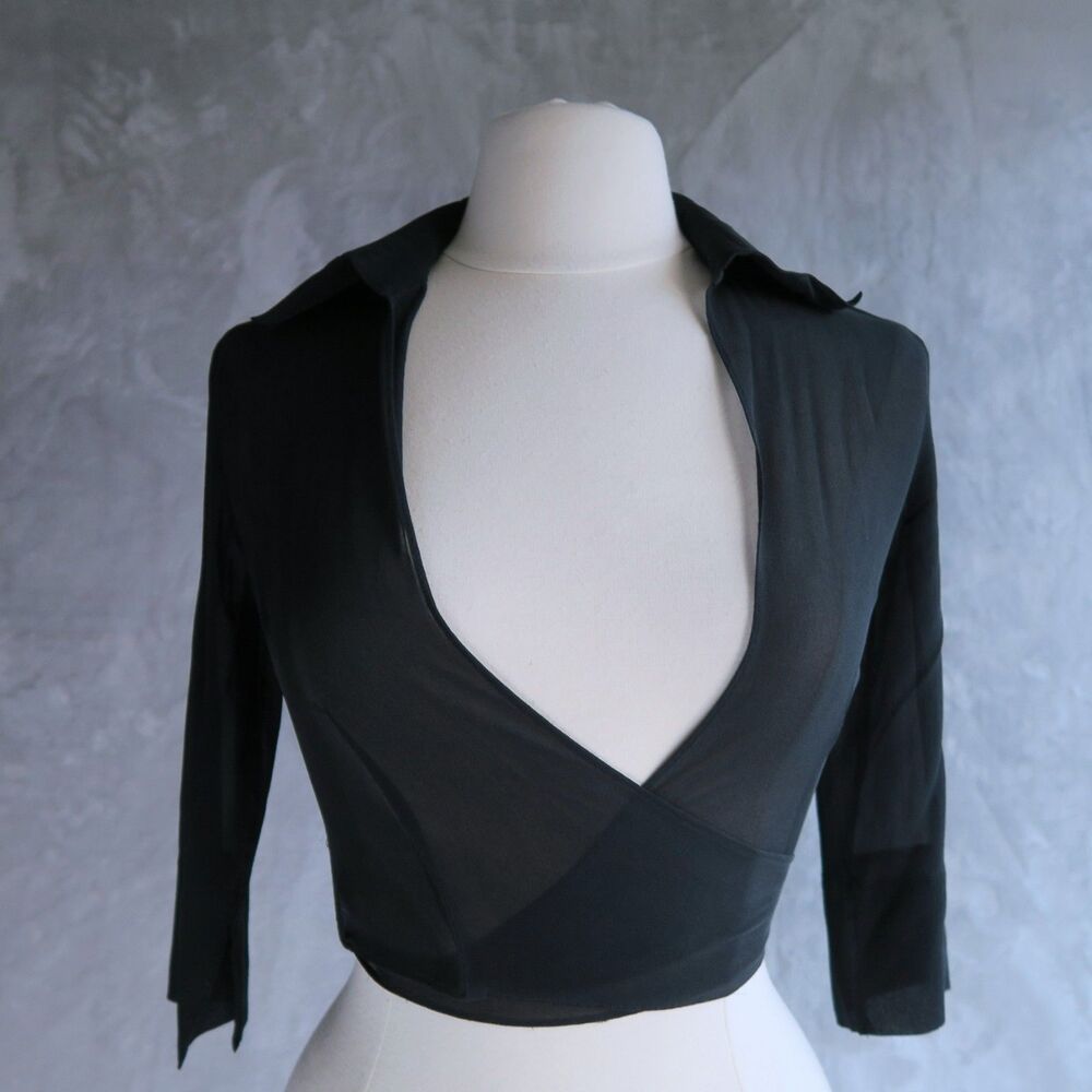 Express Black Deep V-Crop Wrap Blouse